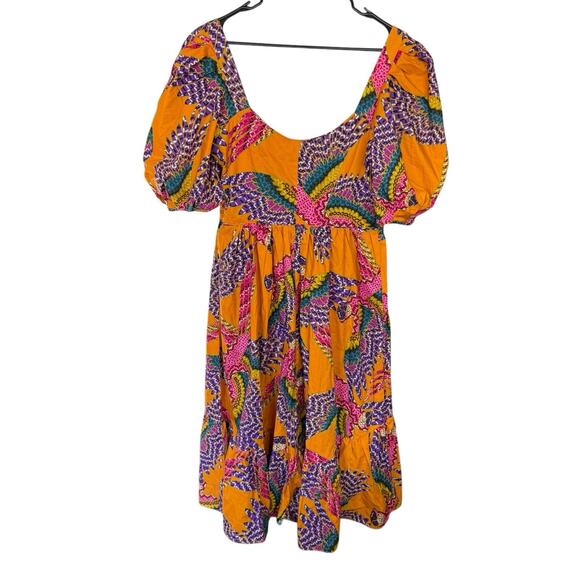 NWT FARM RIO Beaded Macaws Puff Sleeve Midi Dress Large Colorful Resortwear - Picture 3 of 8